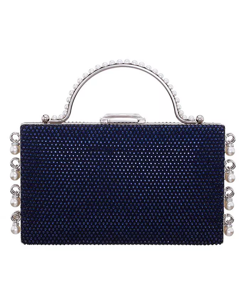 Cultivated Pearl Dangle Crystal Embellished Minaudiere Clutch image 0