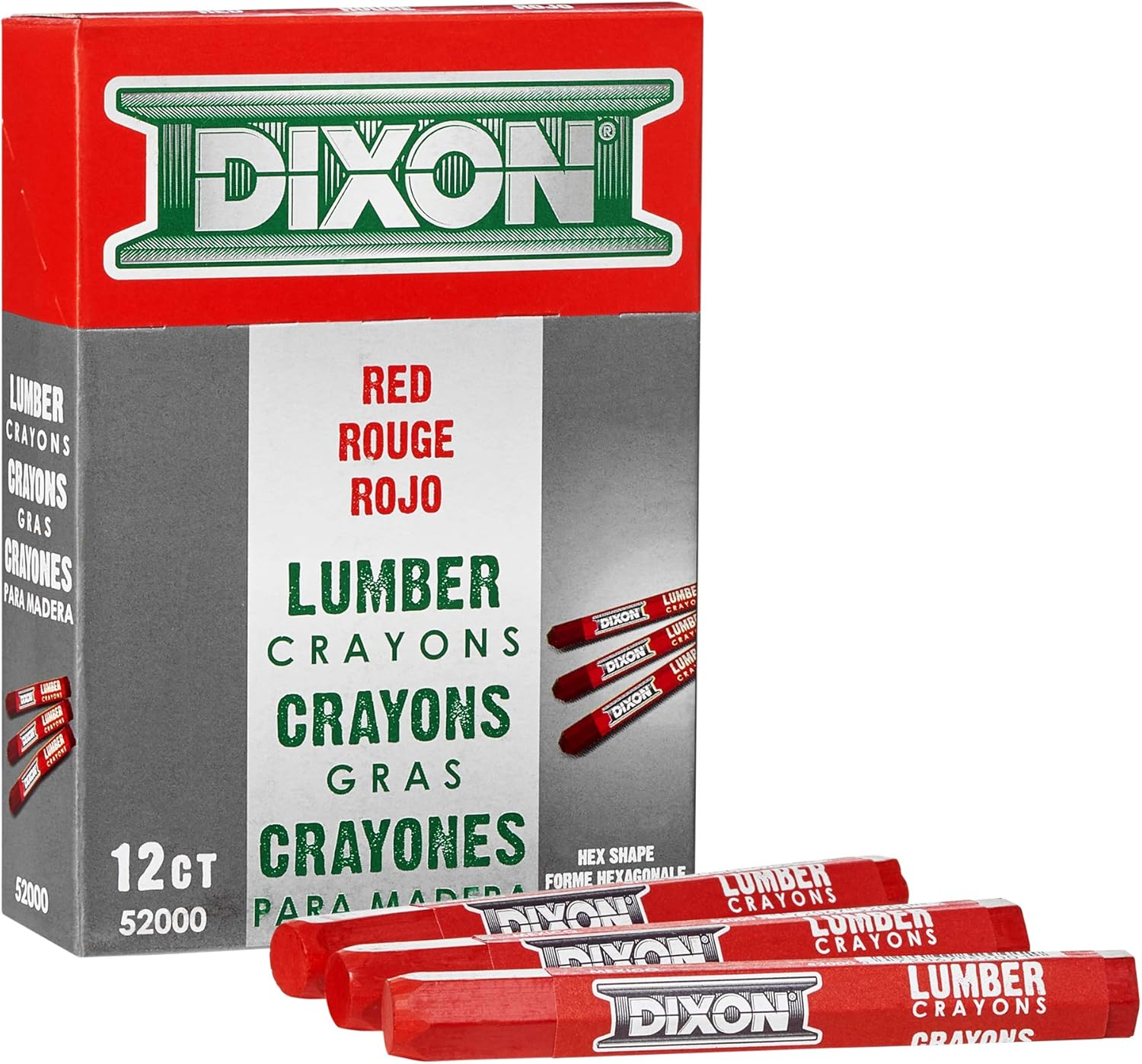 Industrial Lumber Marking Crayons, 4.5" X 1/2" Hex, Red, 12-Pack (52000) image 0