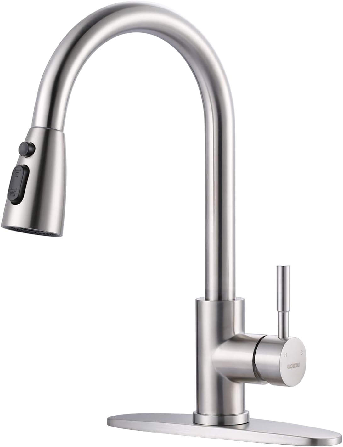 Kitchen Faucet with Sprayer, Kitchen Sink Faucet, SUS 304 Stainless Steel, High Arc Single Handle Brushed Nickel Kitchen Faucets with Pull down Sprayer, Pull Out Kitchen Faucet with Deck Plate image 0