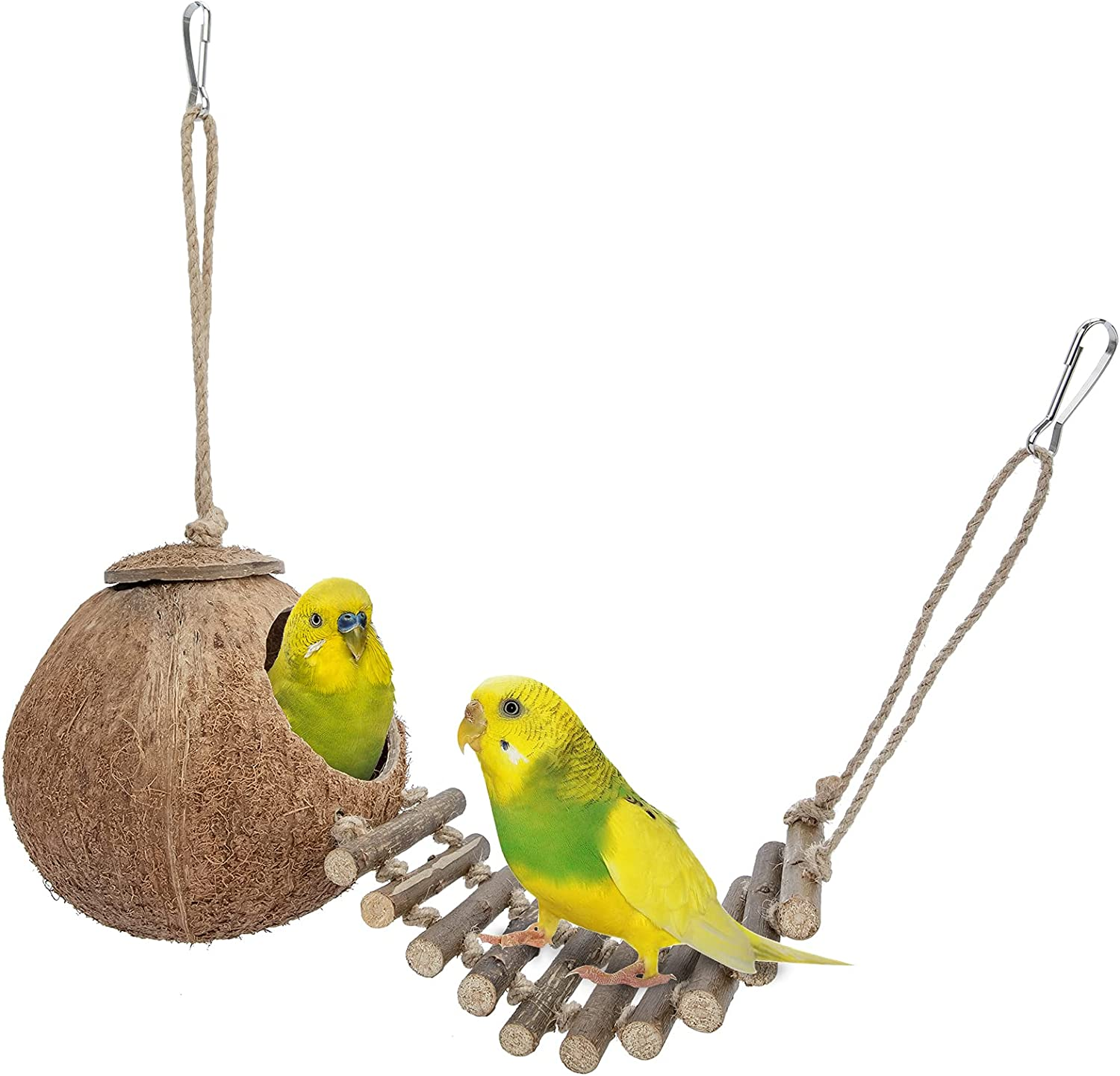 Natural Coconut Hideaway with Ladder, Bird and Small Animal Toy (House with Ladder, Natural Surface) image 0