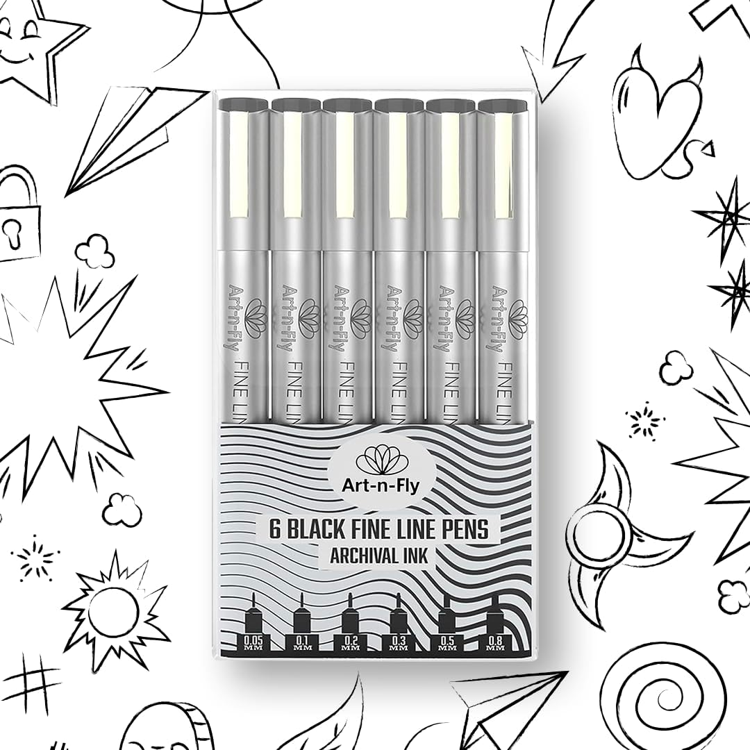 Micro Pen Set - 6 Assorted Sizes - Black Ink Fineliner Pens | Waterproof, No Bleed & Quick-Dry Fine Point Pen with Japanese Archival Pigment Ink for Drawing, Sketching, Manga, Illustration image 0