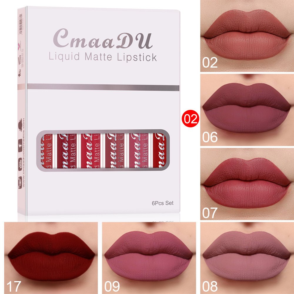 6 Boxes Of Matte Non-stick Cup Waterproof Lipstick Long Lasting Lip Gloss Makeup, - B image