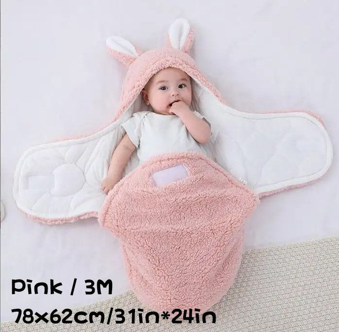 Super Soft Baby Sleeping Bag Fluffy Fleece Newborn Blanket Swaddle Blankets, Unisex Baby Wrap For Newborn Baby Boys Girls With Head-Protecting &amp; Head-Supporting Function, Wearable Swaddle Sleep Sack - Pink, 3M image
