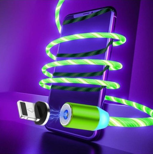 Compatible with Apple, Flowing Ligh Magnetic Streamer Data Line Cable for Iphone Android Typec - Green, Android image
