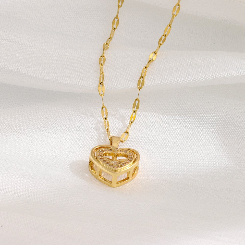 Double-layer Love Necklace With Rhinestones Titanium Steel Pendant Fashion Jewelry Woman Valentines Day Gift image 4