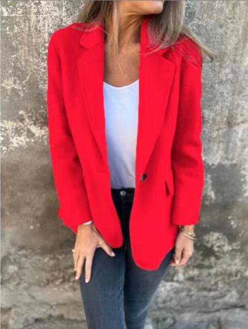 Ins Button Lapel Short Blazer Winter Fashion Commuter Jacket Outwear Women's Clothing - Red, 4XL image