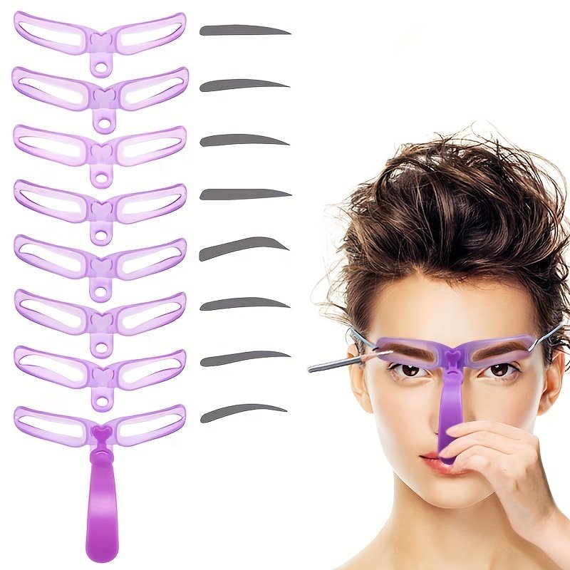 8pcs Eyebrow Stencils, Eyebrow Shaping Kit, Eyebrow Template, 8 Styles Reusable Eyebrow Stencil With Handle image