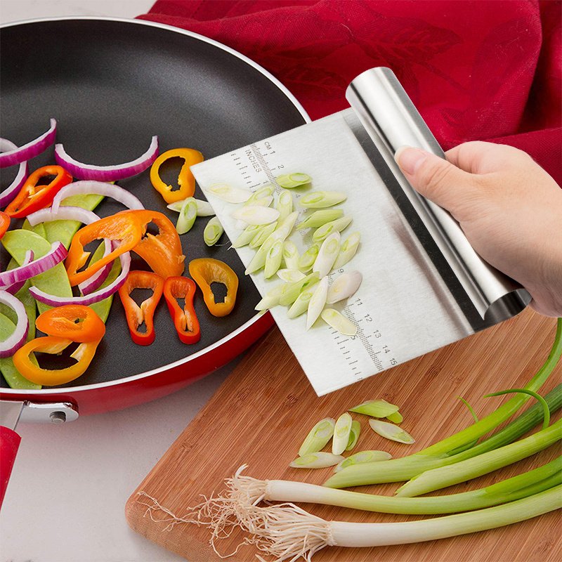 Stainless Steel Pastry Spatulas Cutter With Scale Pizza Dough Scraper Fondant Cake Decoration Tools Baking Kitchen Accessories Dough Cake Stainless Steel Pizza Flour Tool Cutter Chopper Scraper image 3
