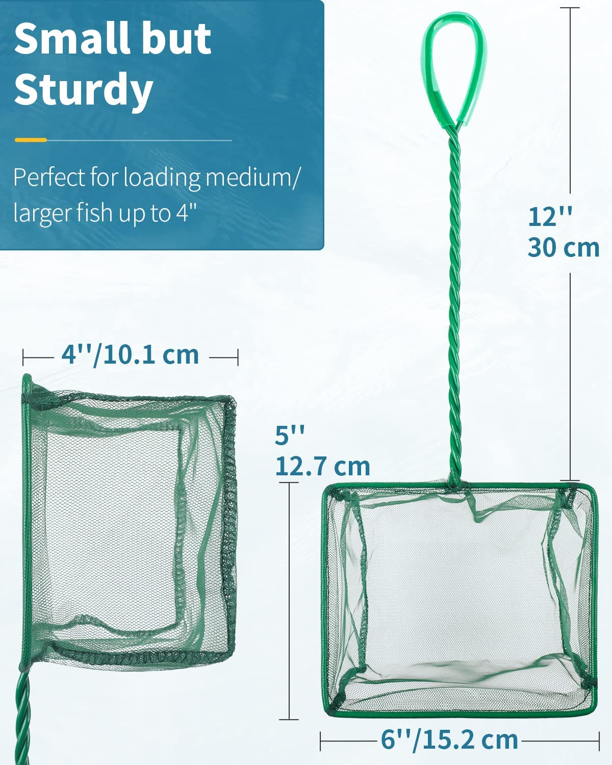 Aquarium Fish Net with Braided Metal Handle Square Net with Soft Fine Mesh Sludge Food Residue Wastes Skimming Cleaning Net for Fish Tanks Small Koi Ponds and Pools image 1