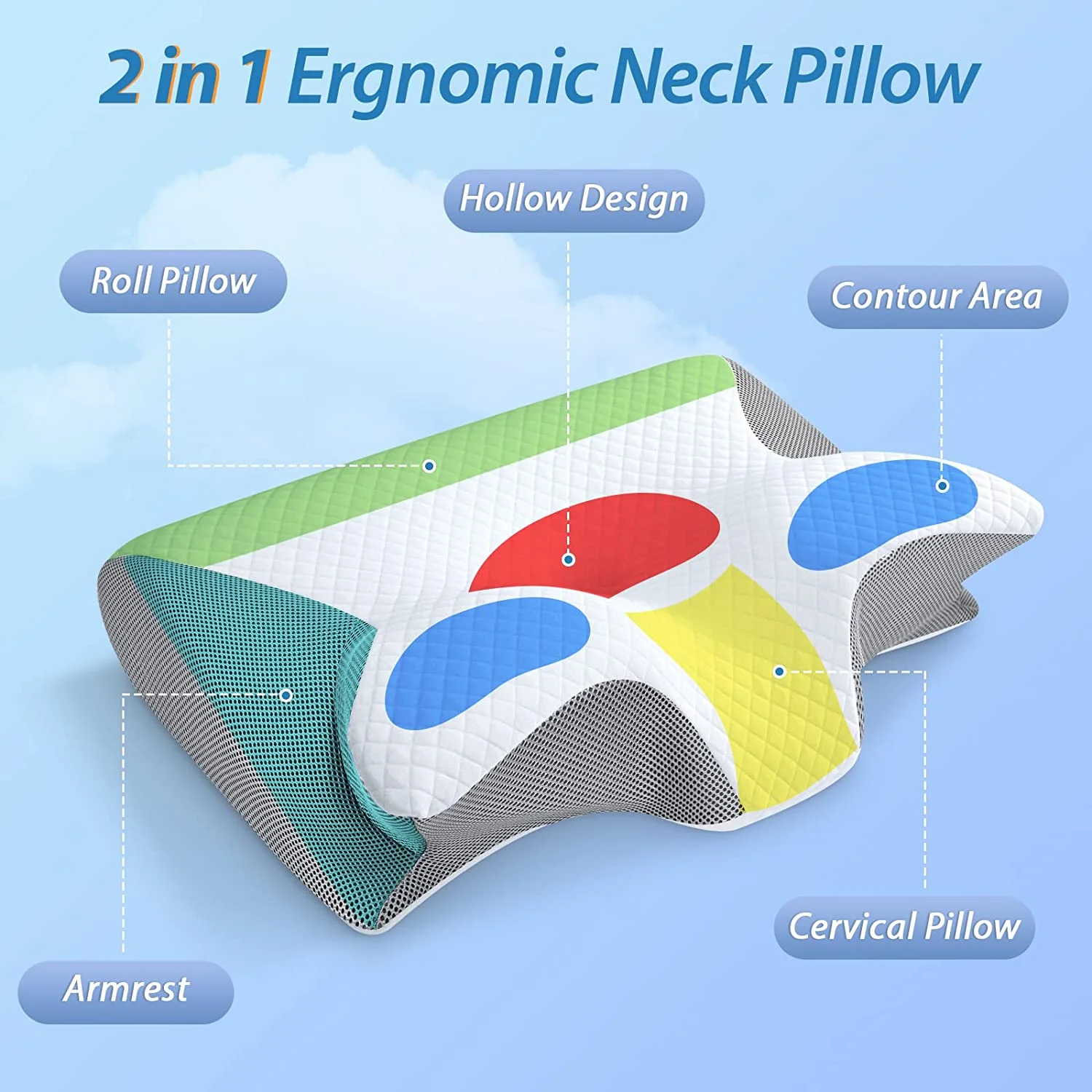 Memory Foam Cervical Sleeping Pillow, 2 in 1 Ergonomic Contour Orthopedic Pillow for Neck Pain, Contoured Support Pillows for Side Back Stomach Sleepers 3.3 Lb （Gray) image 4