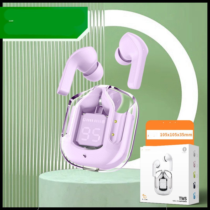 New Mini Transparent Wireless Bluetooth Headset Digital Display ENC Noise Reduction True Wireless Sports Music - Small Square Box Purple image