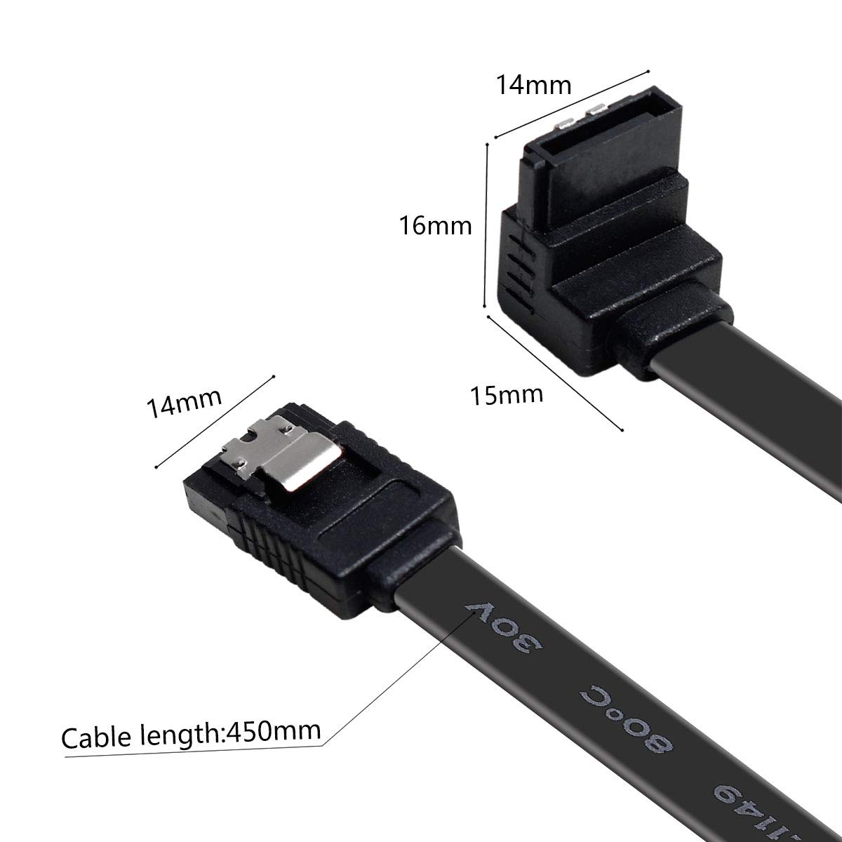 SATA Cable III, 3 Pack SATA Cable III 6Gbps 90 Degree Right Angle with Locking Latch 18 Inch for SATA HDD, SSD, CD Driver, CD Writer - Black image 3