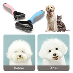 Grooming Brush For Pet Dog Cat Deshedding Tool Rake Comb Fur Remover Reduce 2-Side Dematting Tool For Dogs Cats Pets Grooming Brush Double Sided Shedding And Dematting Undercoat Rake Hair Removal Comb image 0