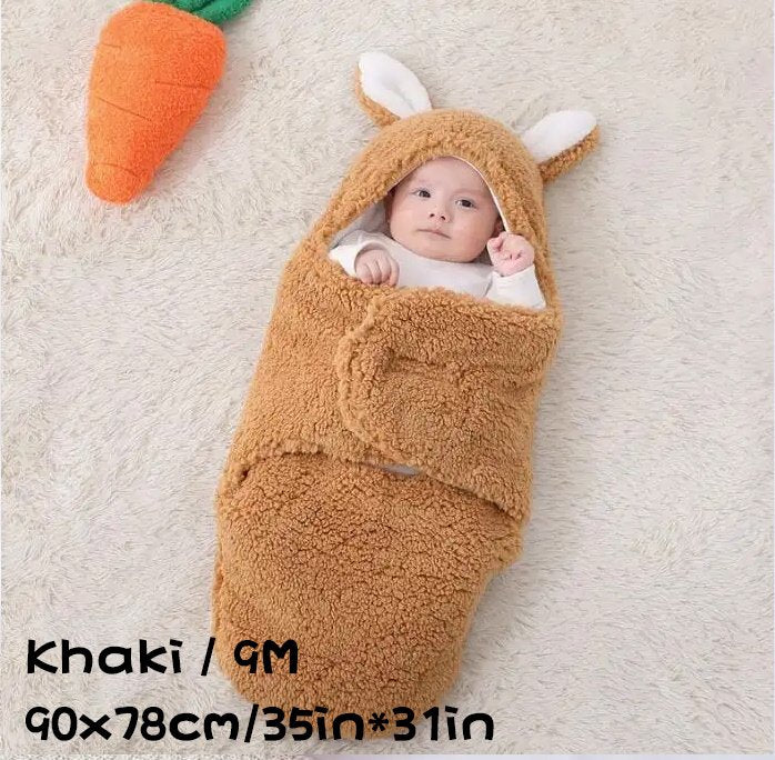 Super Soft Baby Sleeping Bag Fluffy Fleece Newborn Blanket Swaddle Blankets, Unisex Baby Wrap For Newborn Baby Boys Girls With Head-Protecting &amp; Head-Supporting Function, Wearable Swaddle Sleep Sack - Khaki, 9M image