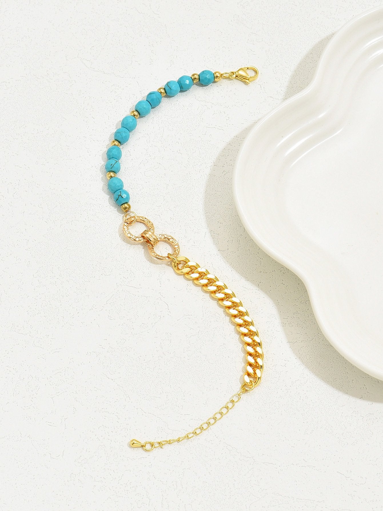 A Creative And Luxurious Instagram Style Double Ring Turquoise Multi Chain Mixed Bead Bracelet For Women's Vacation And Date Gifts image 3