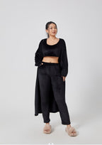 Cozy Pajama Set, 3 Piece Lounge Set, Cute Loungewear, Warm Suit Sets, Matching Set, Lounge Set, 3 Piece Pant Sets, Women Winter Dress - Black, M image