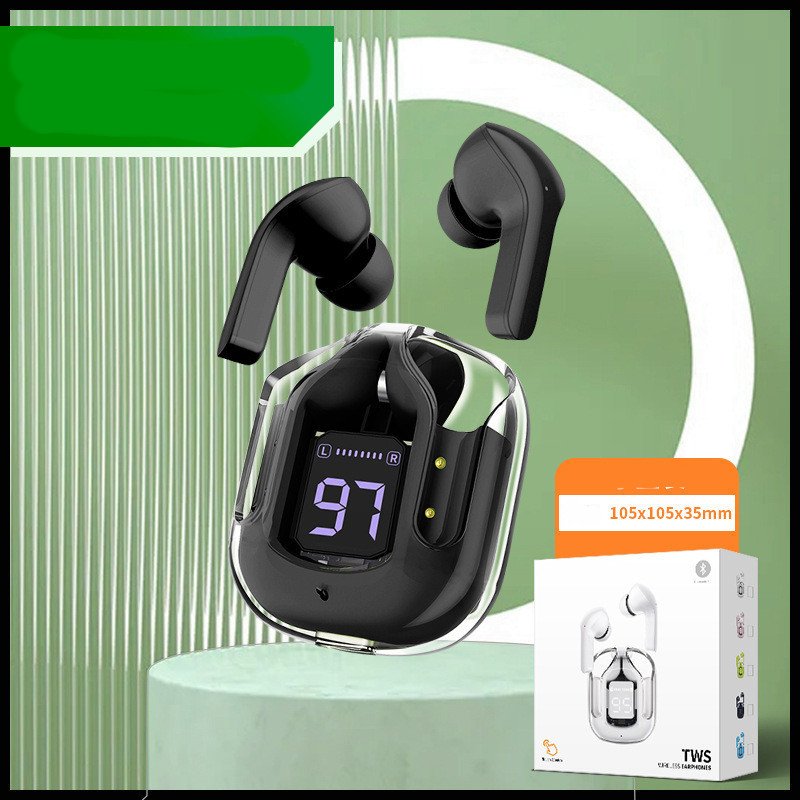 New Mini Transparent Wireless Bluetooth Headset Digital Display ENC Noise Reduction True Wireless Sports Music - Small square box black image