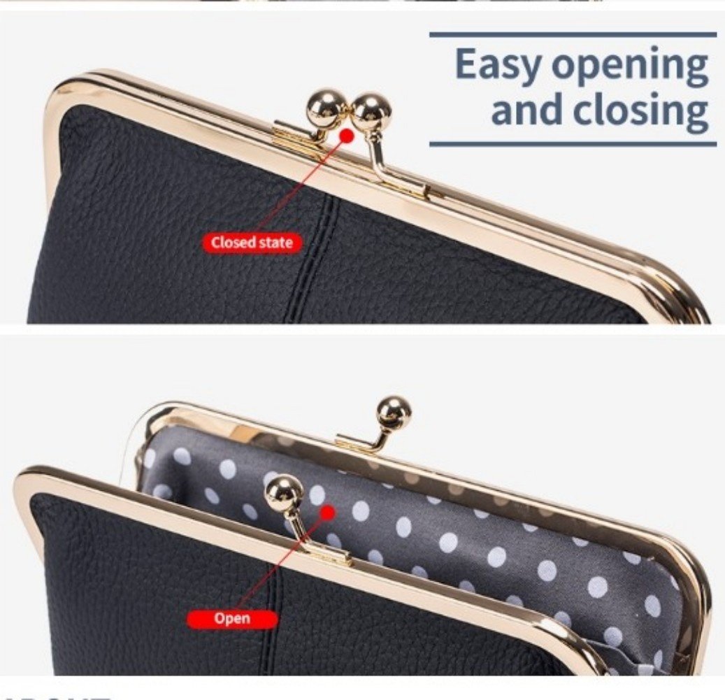 Wallet For Women, Genuine Leather Coin Purse Kiss Lock Wallets With Zipper Coin Pocket, Multi-card Slots Card Holder image 8
