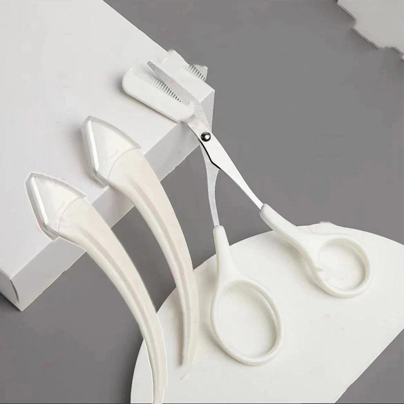 Eyebrow Trimming Knife With Comb Curved Moon Small Beauty Supplies Gadgets - White, 2Eyebrow knife 1cutting comb image