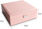 Earring Organizer Classic Jewelry Box 50 Slots Double Layer Jewelry Storage Case with 6 Necklace Hook and Bracelet Pocket(Pink) image 3