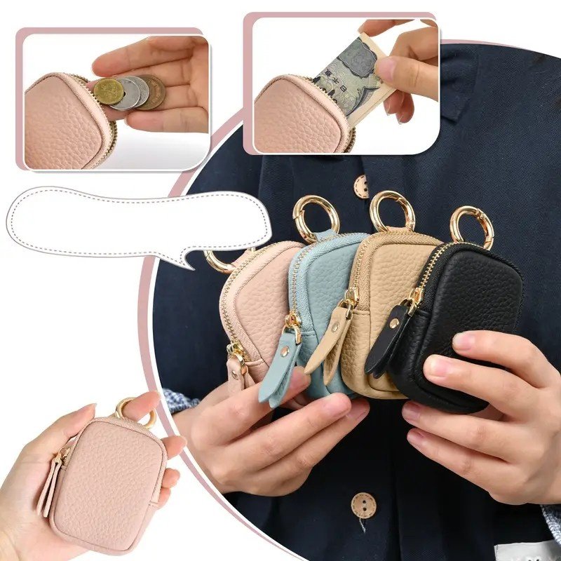 Leather Coin Purse, Small Change Purse Keychain Wallet For Women, Mini Coin Pouch With Zipper image 1