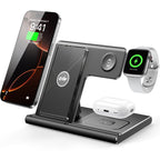 3 In 1 Wireless Charging Sation For Multiple Devices 15W Fast Charging Stand - Black image
