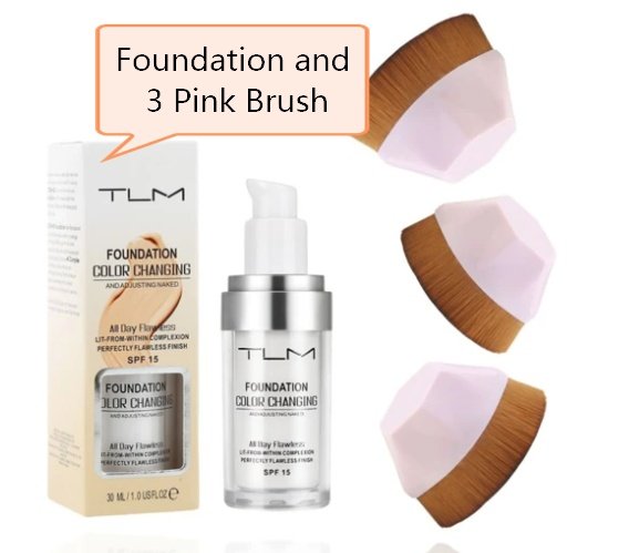 Temperature Liquid Foundation Concealer Portable Natural Color  Makeup Foundation BB Concealer - 3 Pink Brush Set image