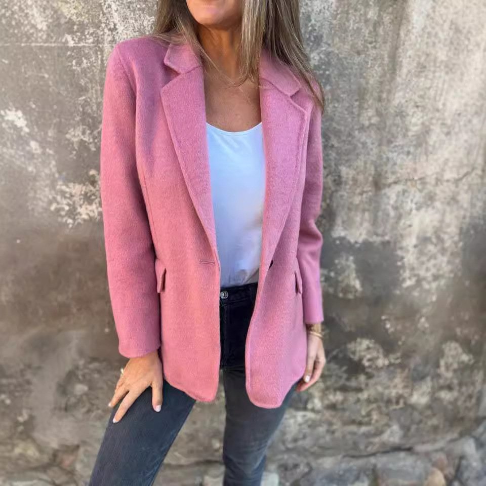Ins Button Lapel Short Blazer Winter Fashion Commuter Jacket Outwear Women's Clothing image 2