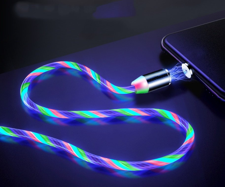 Compatible with Apple, Flowing Ligh Magnetic Streamer Data Line Cable for Iphone Android Typec - Colorful 2pcs, Type c image