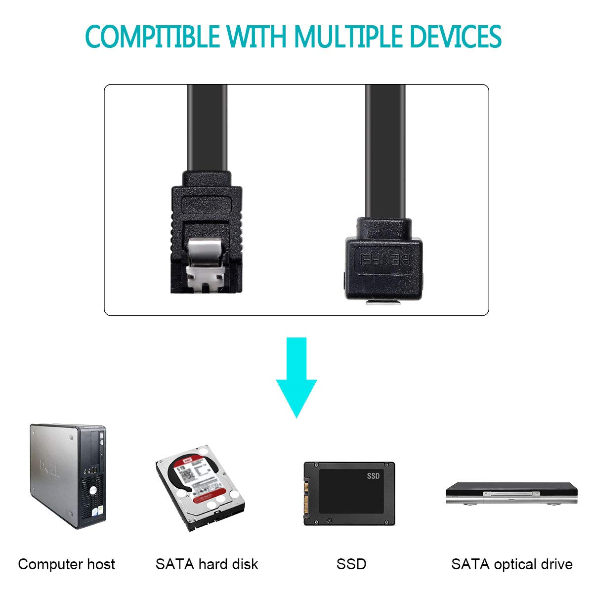 SATA Cable III, 3 Pack SATA Cable III 6Gbps 90 Degree Right Angle with Locking Latch 18 Inch for SATA HDD, SSD, CD Driver, CD Writer - Black image 4