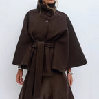 Winter High Neck Batwing Sleeve Coat With Belt Fashion Loose Elegant Button Top Trench Coat For Women Clothing image 1