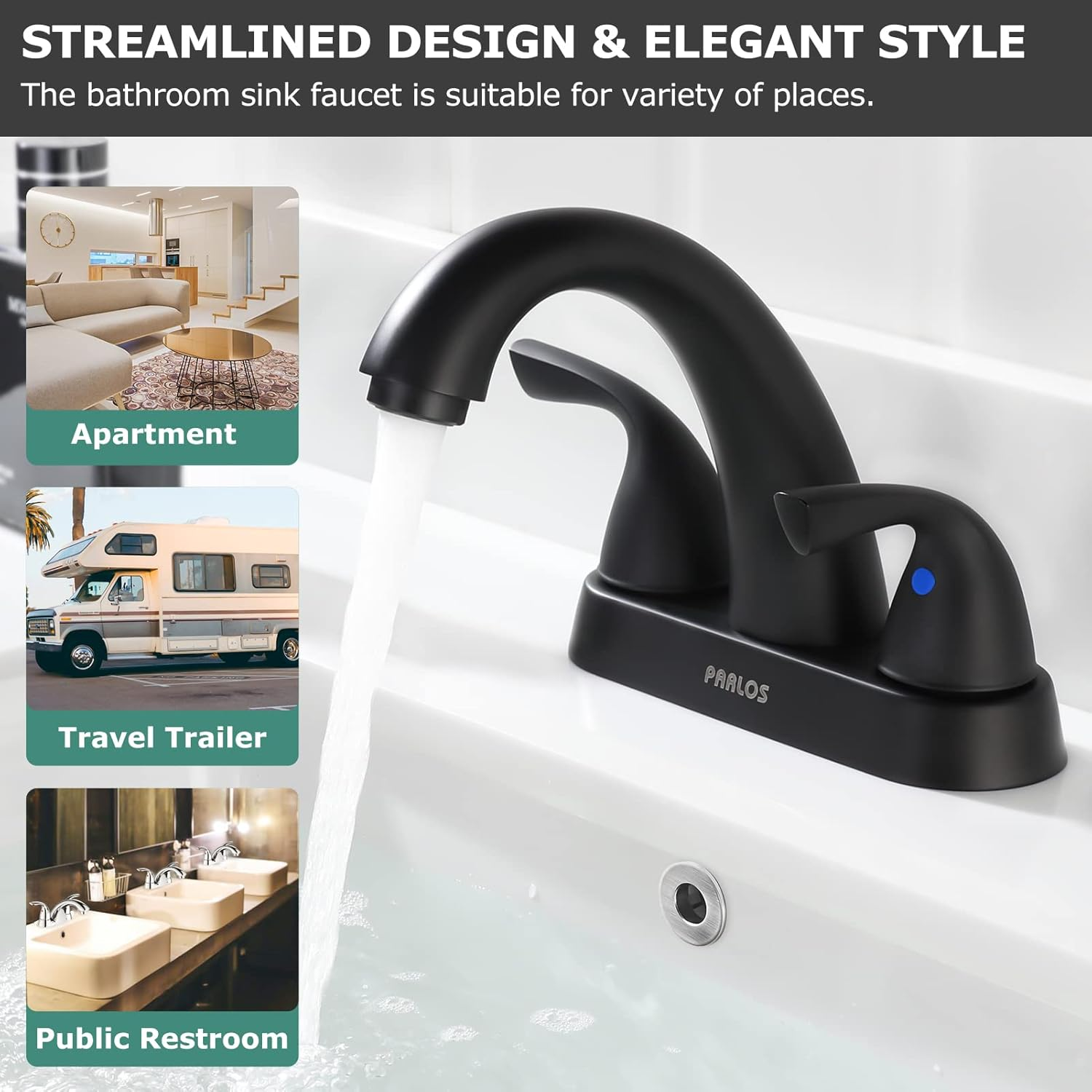 2-Handle Bathroom Sink Faucet with Drain Assembly and Supply Hoses Matte Black,1359804 image 2