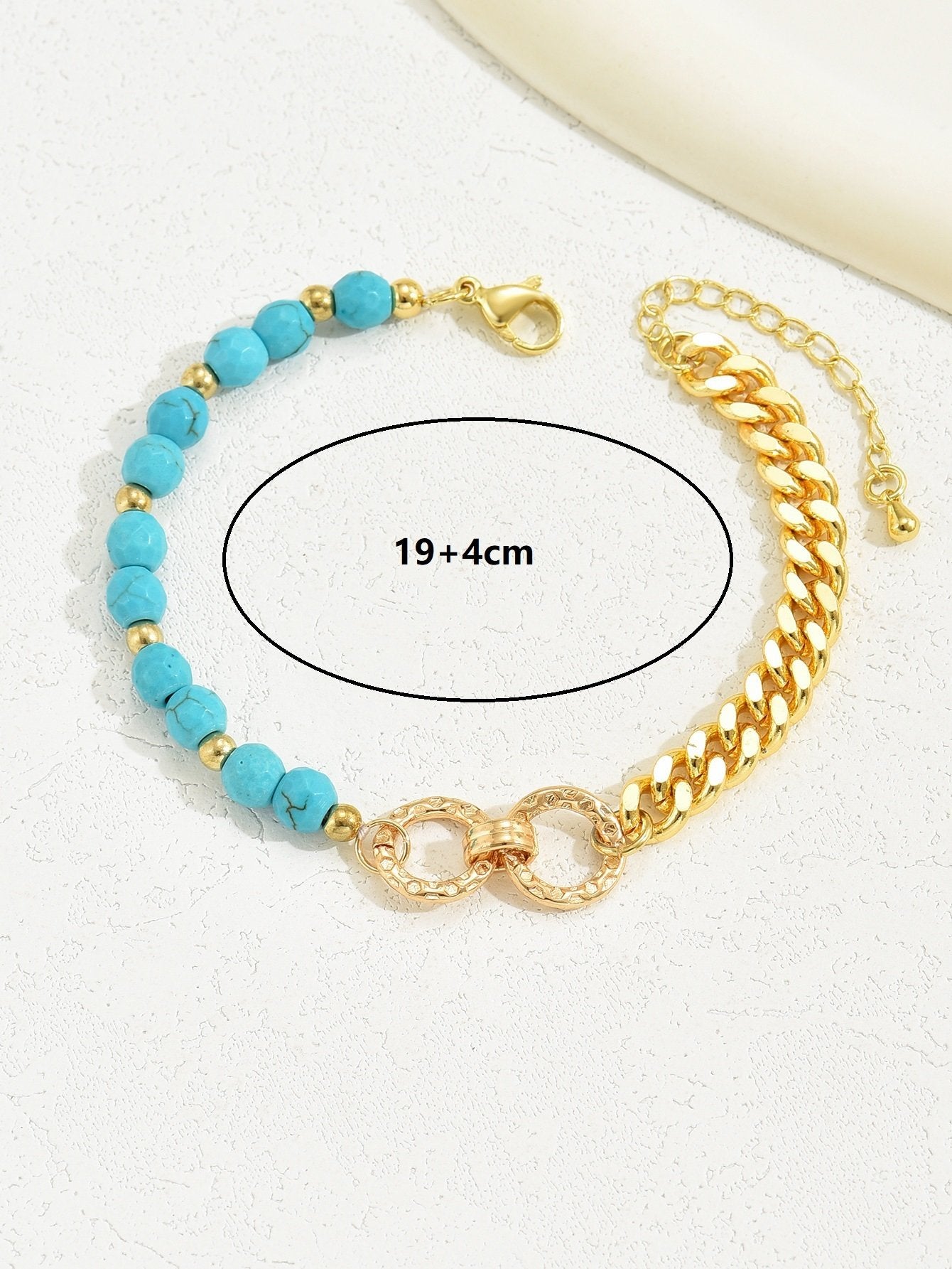 A Creative And Luxurious Instagram Style Double Ring Turquoise Multi Chain Mixed Bead Bracelet For Women's Vacation And Date Gifts image 2