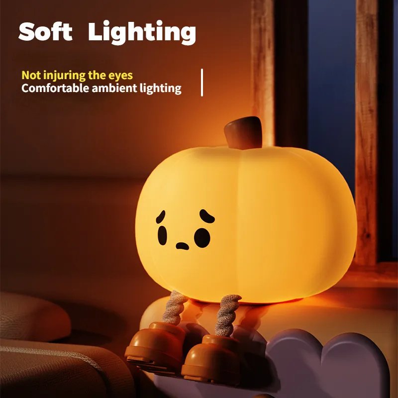 Home Decor Halloween Pumpkin Night Light Cute Soft Silicone Lamp Touch  Dimmable Rechargeable Bedside Decor Light Kids Gifts Halloween Decorations image 4