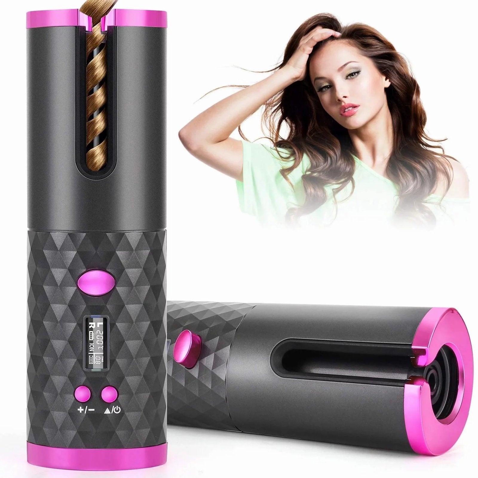 Portable Automatic Hair Curler, Ceramic Rotating Wireless Auto Curling Iron Wand, Portable USB Rechargeable Spin Curler For Hair Styling image 0
