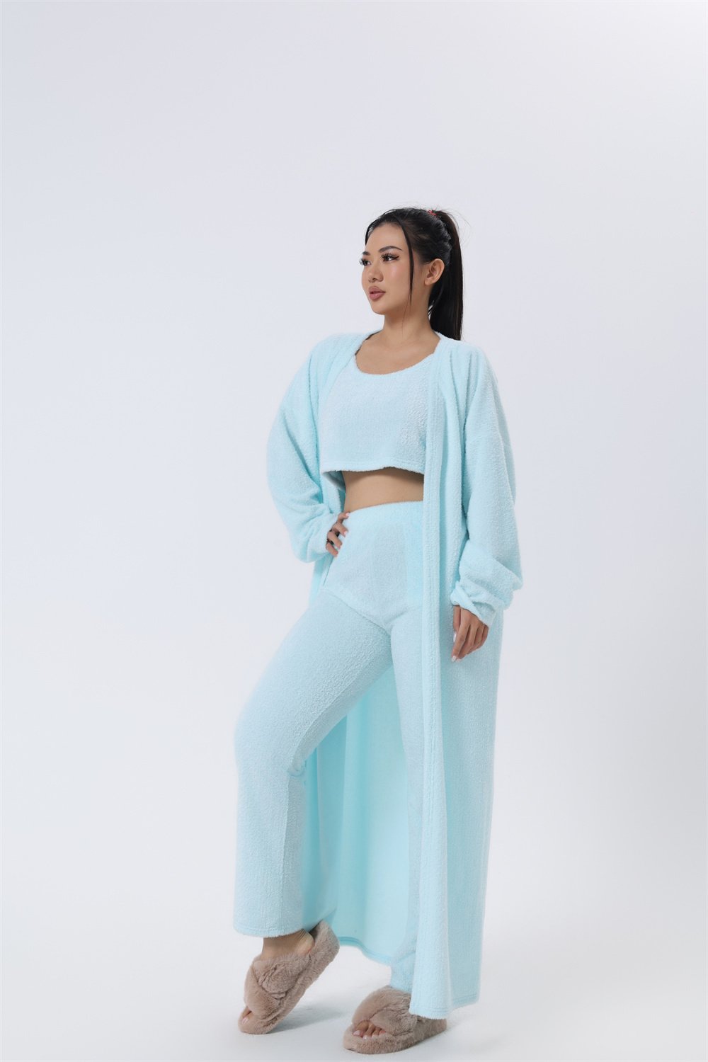 Cozy Pajama Set, 3 Piece Lounge Set, Cute Loungewear, Warm Suit Sets, Matching Set, Lounge Set, 3 Piece Pant Sets, Women Winter Dress image 2