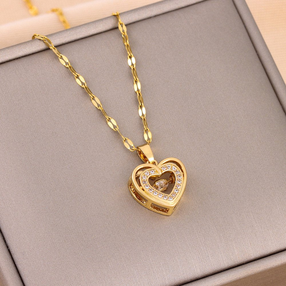 Double-layer Love Necklace With Rhinestones Titanium Steel Pendant Fashion Jewelry Woman Valentines Day Gift - 8018 Smart Love image
