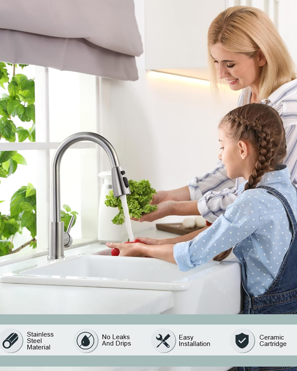 Kitchen Faucet with Sprayer, Kitchen Sink Faucet, SUS 304 Stainless Steel, High Arc Single Handle Brushed Nickel Kitchen Faucets with Pull down Sprayer, Pull Out Kitchen Faucet with Deck Plate image 1