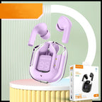 New Mini Transparent Wireless Bluetooth Headset Digital Display ENC Noise Reduction True Wireless Sports Music - Large gift box Purple image