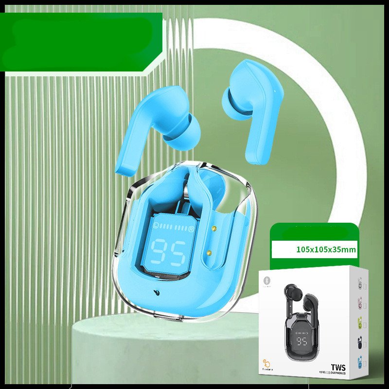 New Mini Transparent Wireless Bluetooth Headset Digital Display ENC Noise Reduction True Wireless Sports Music - Neutral box blue image