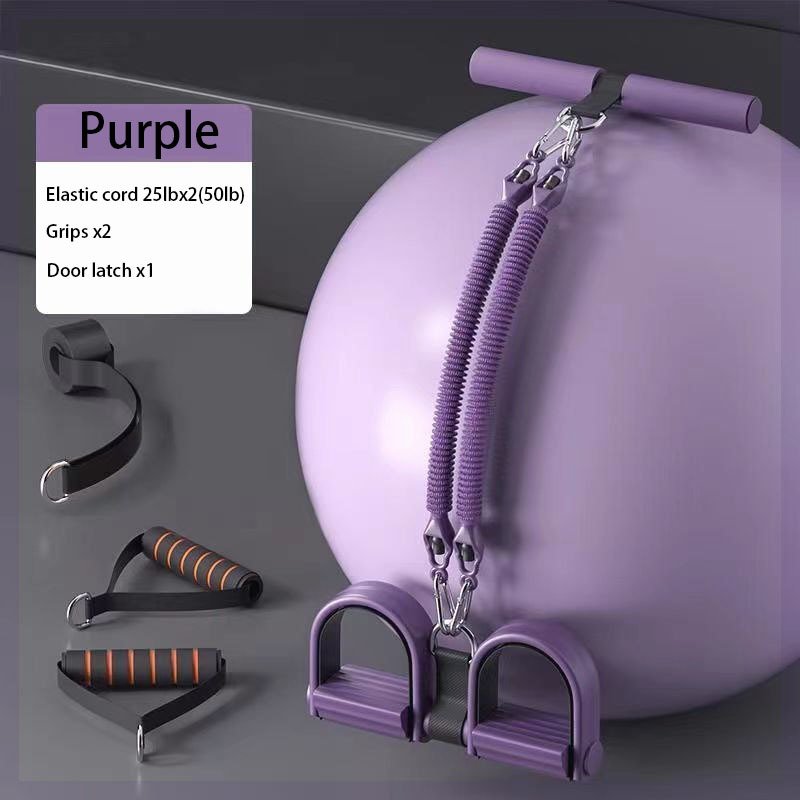 A Set Of Adjustable Resistance Tension Bands With Foot Pedals And Handles, High Resistance Level, Anti Fall, Suitable For Fitness Training, Body Stretching, And Abdominal Muscle Exercises - Purple 50LB image
