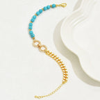 A Creative And Luxurious Instagram Style Double Ring Turquoise Multi Chain Mixed Bead Bracelet For Women's Vacation And Date Gifts image 1