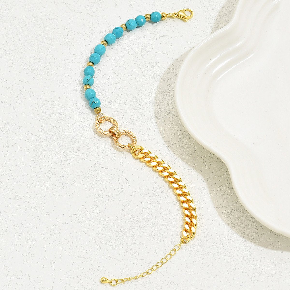 A Creative And Luxurious Instagram Style Double Ring Turquoise Multi Chain Mixed Bead Bracelet For Women's Vacation And Date Gifts image 1