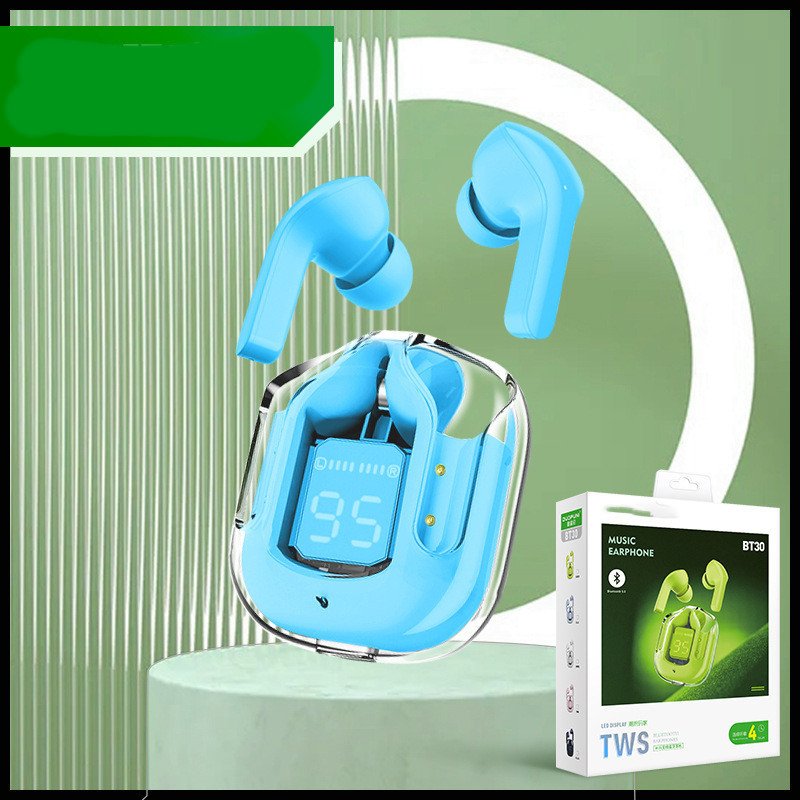 New Mini Transparent Wireless Bluetooth Headset Digital Display ENC Noise Reduction True Wireless Sports Music - Blue image