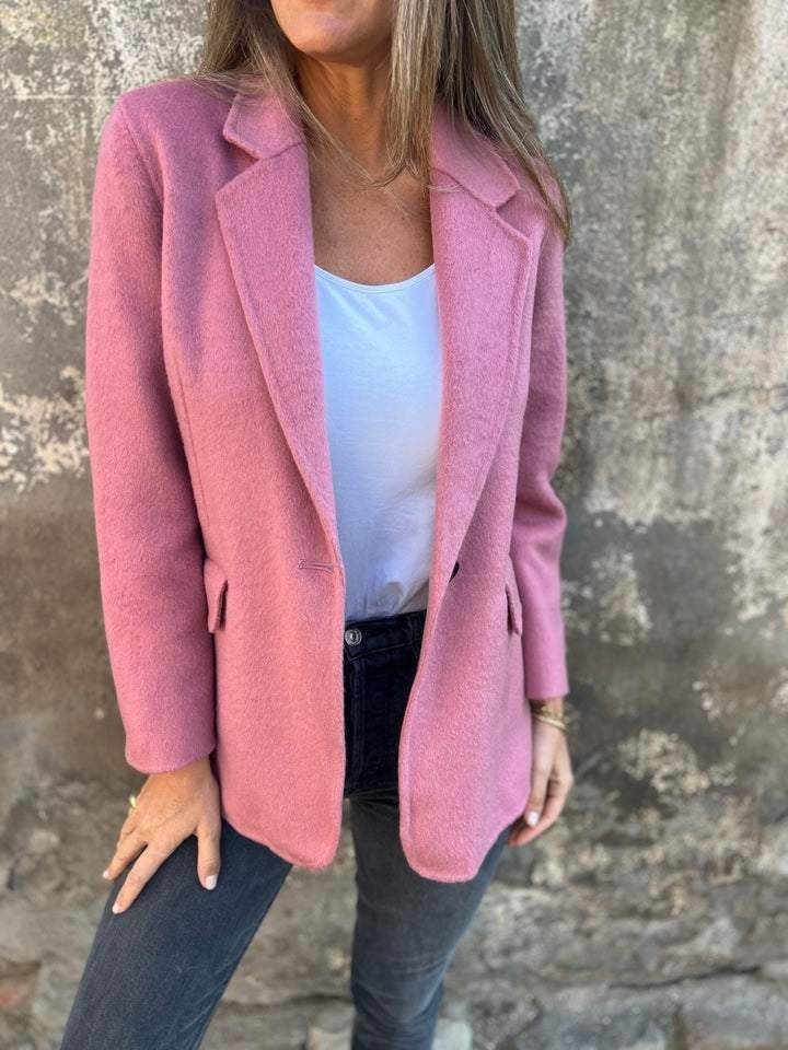 Ins Button Lapel Short Blazer Winter Fashion Commuter Jacket Outwear Women's Clothing - Pink, S image
