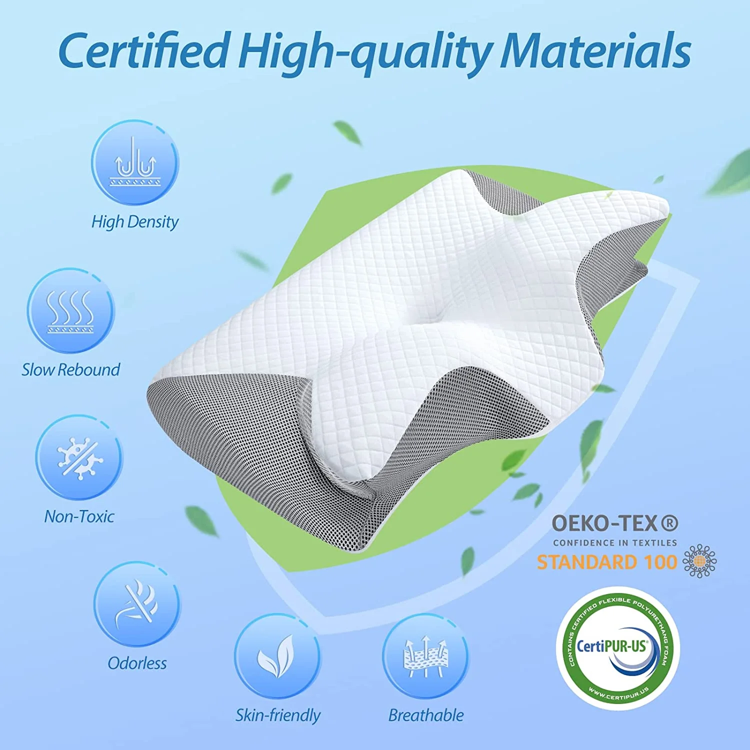 Memory Foam Cervical Sleeping Pillow, 2 in 1 Ergonomic Contour Orthopedic Pillow for Neck Pain, Contoured Support Pillows for Side Back Stomach Sleepers 3.3 Lb （Gray) image 3