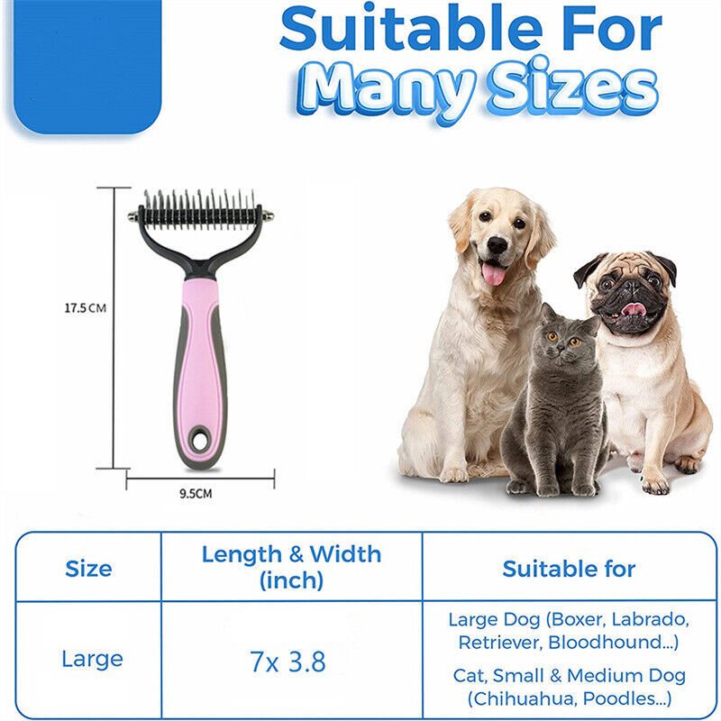 Grooming Brush For Pet Dog Cat Deshedding Tool Rake Comb Fur Remover Reduce 2-Side Dematting Tool For Dogs Cats Pets Grooming Brush Double Sided Shedding And Dematting Undercoat Rake Hair Removal Comb image 4