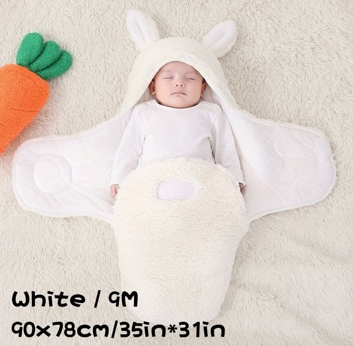 Super Soft Baby Sleeping Bag Fluffy Fleece Newborn Blanket Swaddle Blankets, Unisex Baby Wrap For Newborn Baby Boys Girls With Head-Protecting &amp; Head-Supporting Function, Wearable Swaddle Sleep Sack - White, 9M image