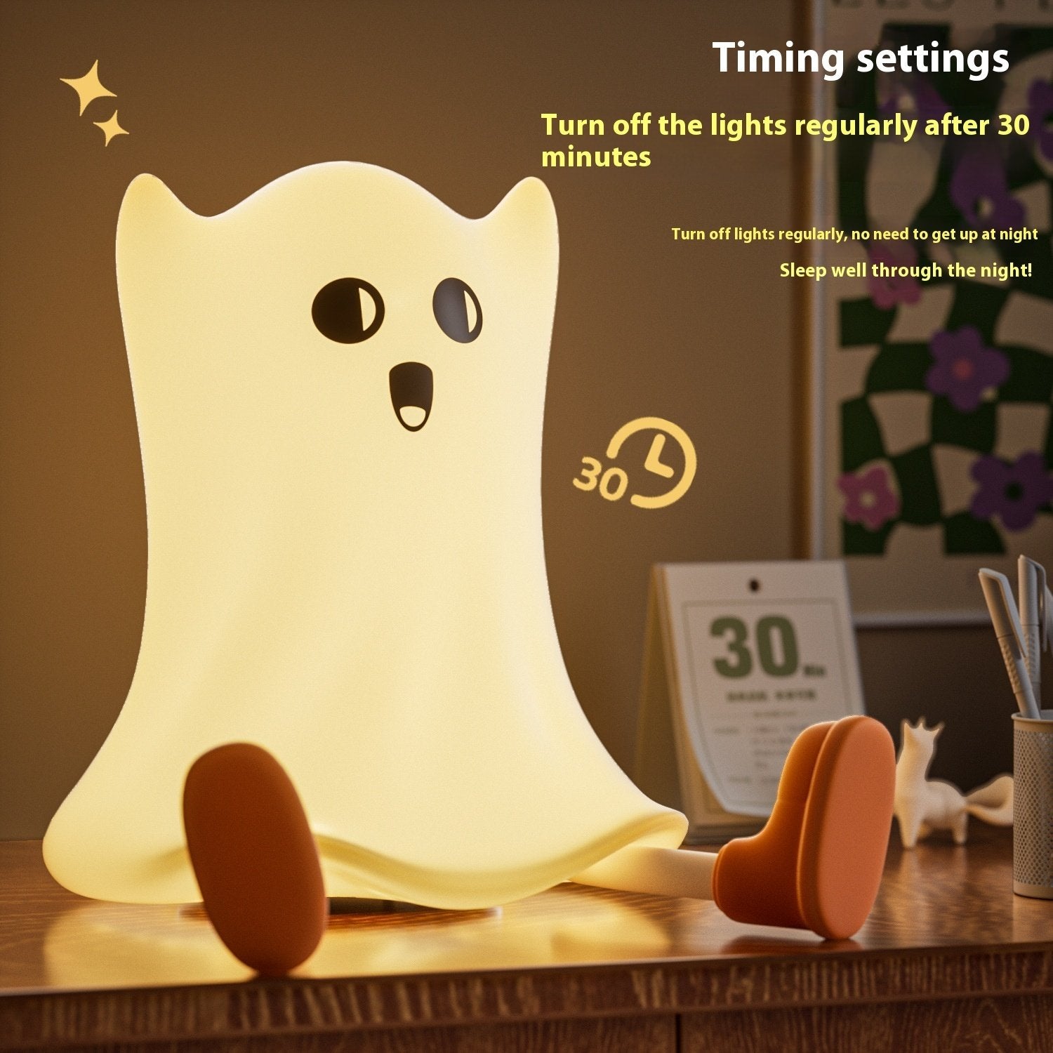 Halloween Silicone Ghost Shaped Bedside Lamp With Touch Control Soft Glow For Water-resistant Decoration image 2