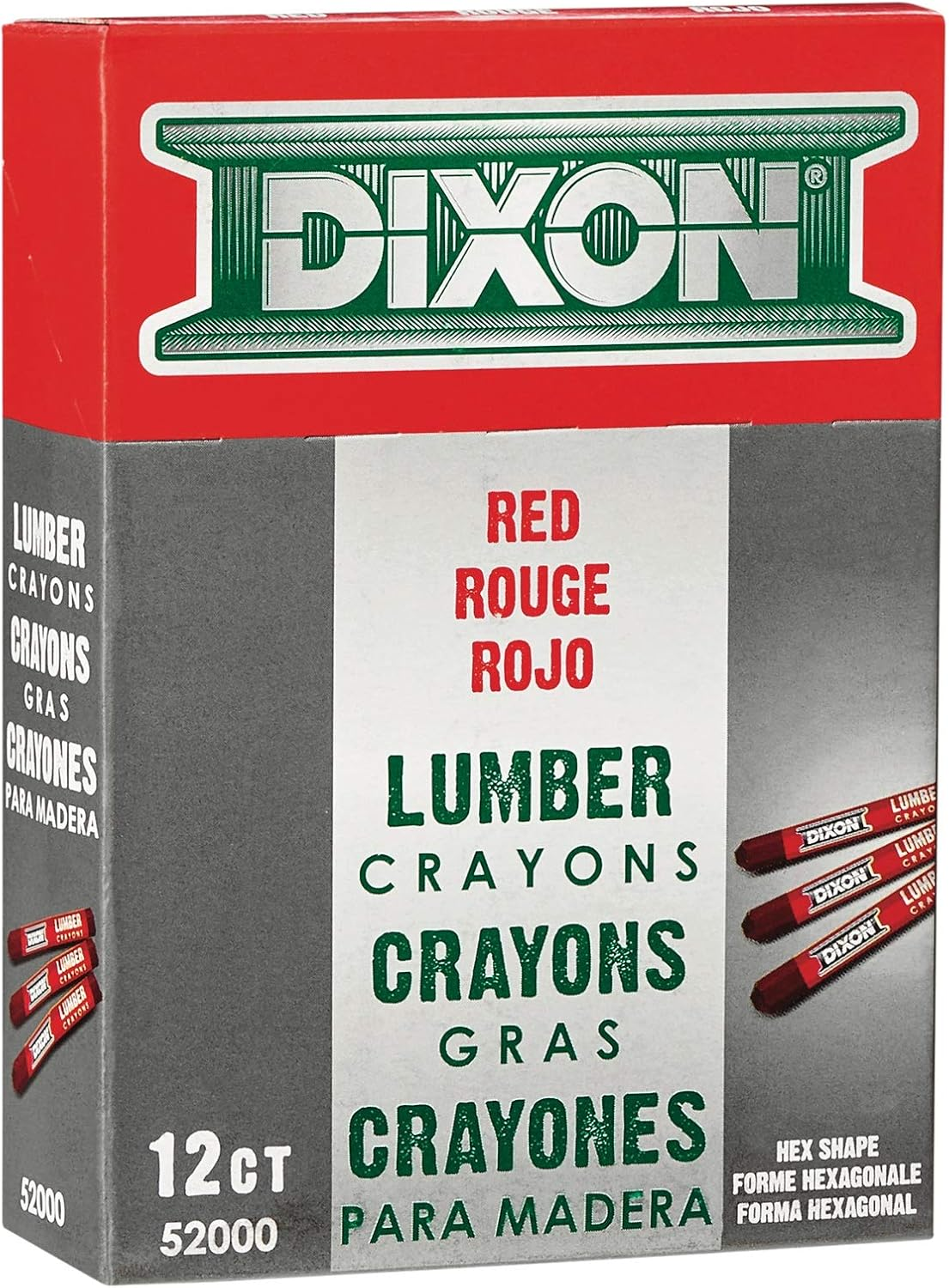 Industrial Lumber Marking Crayons, 4.5" X 1/2" Hex, Red, 12-Pack (52000) image 2